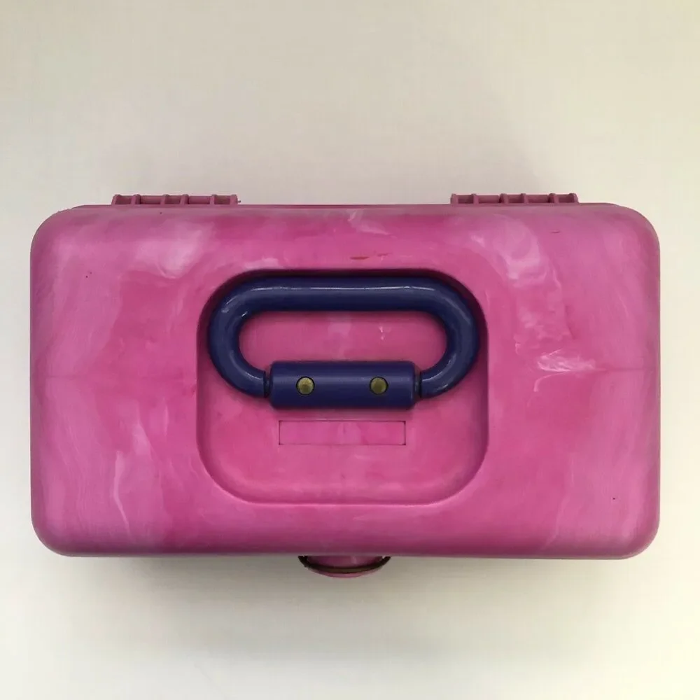 Vintage Caboodles Pink Marble Purple Storage Makeup Cosmetic Train Case 2620